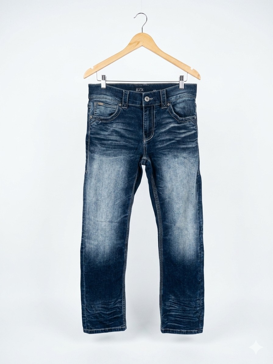 Buckle Black Premium Men's Jeans Dark Blue Faded Wash Straight Leg 32r